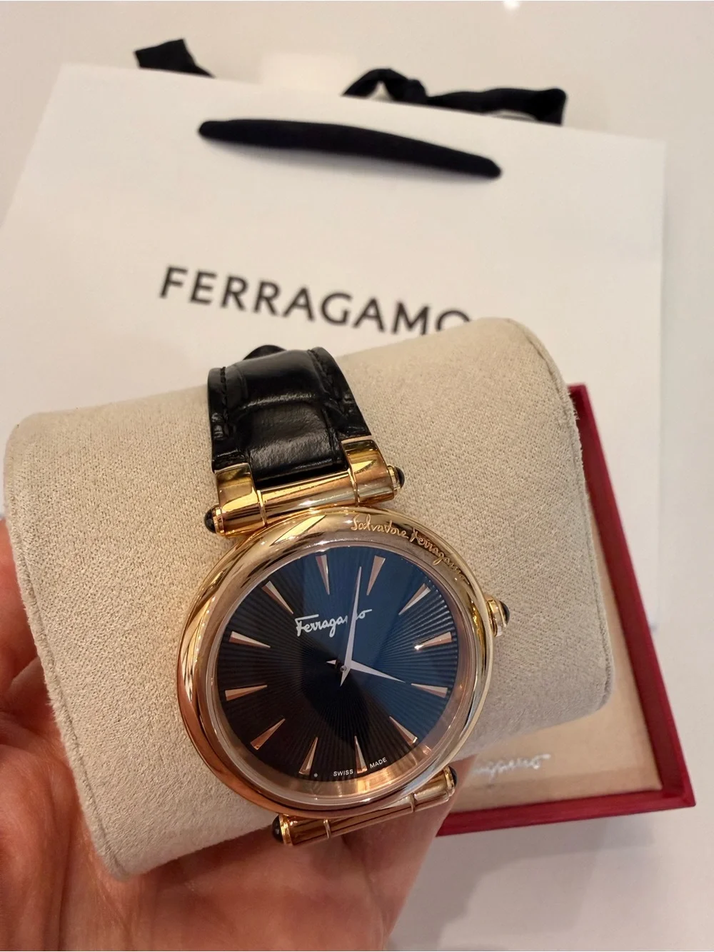 Salvatore Ferragamo Idillio SFYP01122 Black Croc Embossed 36mm Rose Gold Watch